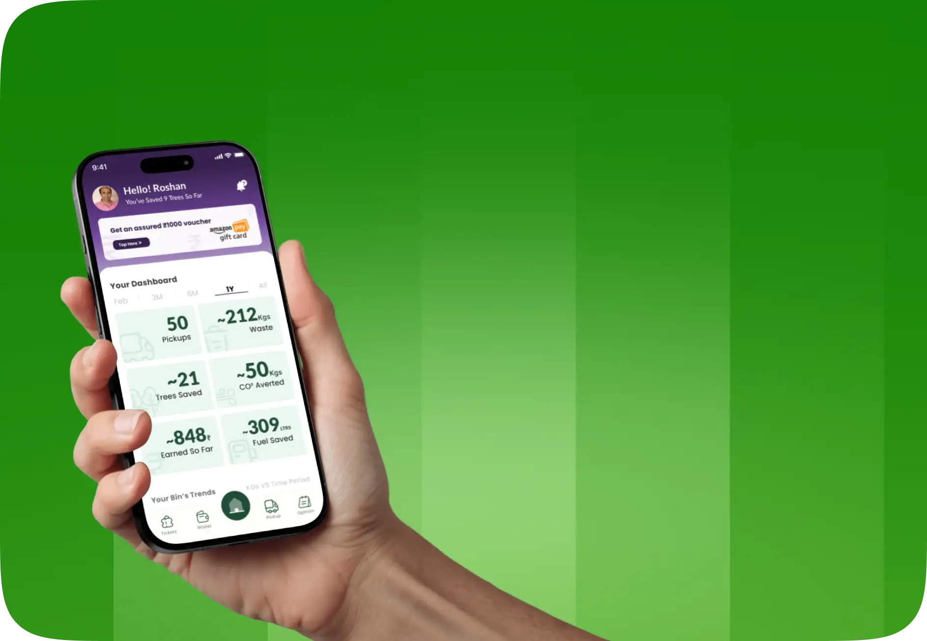 The Bintix customer app on a phone